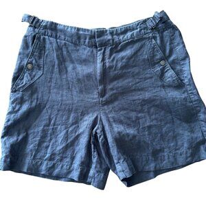 Athleta Womens Linen Shorts 14 Navy Adjustable Waist Detail Pockets